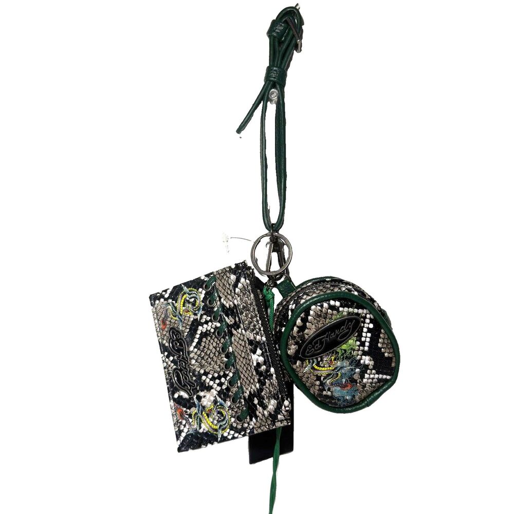 Ed Hardy Keychain Wristlet Card Holder & Coin Pouch Snakeskin Print NWT